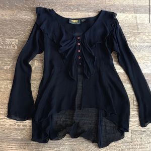 VTG Free People Black Sheer Blouse